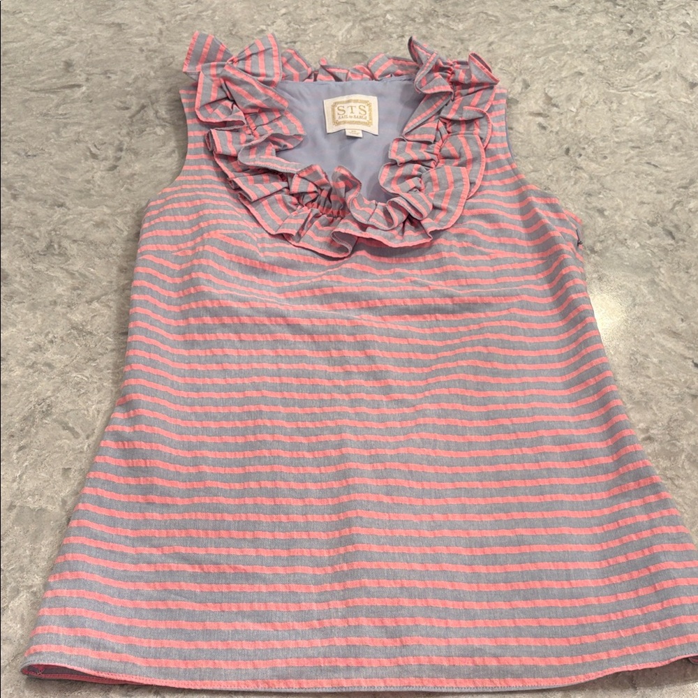 Sail to Sable Women’s  Ruffle Striped Top in Pink and Blue